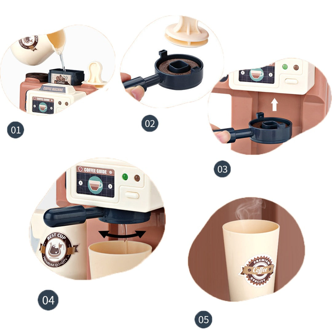 Children Play  Simulation Sound Light Water Coffee Machine coffee shop cash register Candy Ice Cream Supermarket Shopping Toy Coffee Shop I Espresso Bar With Water Flow Function And Touch Display Incl Accessories And Toy Food Toys 3+
