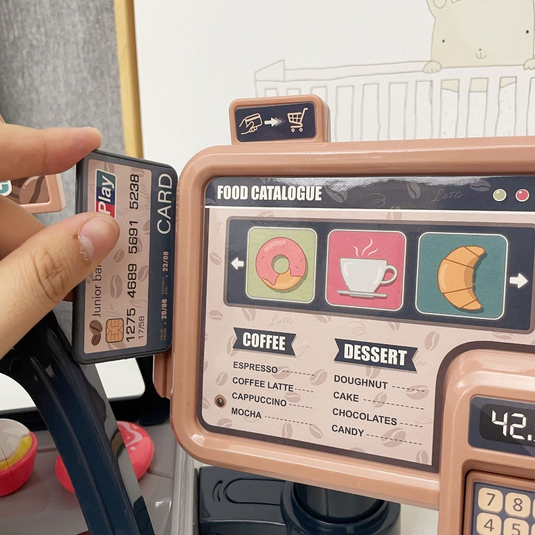 Children Play  Simulation Sound Light Water Coffee Machine coffee shop cash register Candy Ice Cream Supermarket Shopping Toy Coffee Shop I Espresso Bar With Water Flow Function And Touch Display Incl Accessories And Toy Food Toys 3+