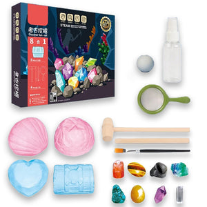 Coo11 Archaeology Dig STEM Science Kit for Kids Discovery 8 Gemstone Archaeological Set Gem Mining Adventure Gifts Learning Crystals for Boys & And Girls Any age 5+ Years Old