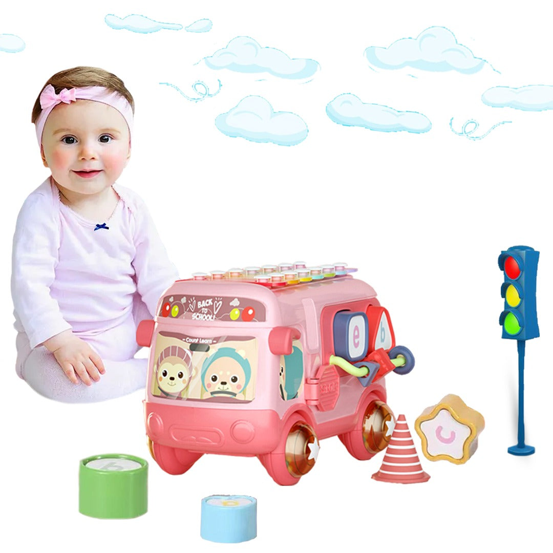 Coo11Smart School Bus Kid Toy, Piano Music Bus Toddler, Shape Puzzles, Knocking Piano, Educational, Perfect Christmas & Birthday Gifts for Boysand Girls 0 to 24 Months, 2 to 7 Years Old Kids