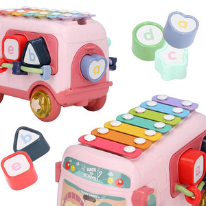 Coo11Smart School Bus Kid Toy, Piano Music Bus Toddler, Shape Puzzles, Knocking Piano, Educational, Perfect Christmas & Birthday Gifts for Boysand Girls 0 to 24 Months, 2 to 7 Years Old Kids