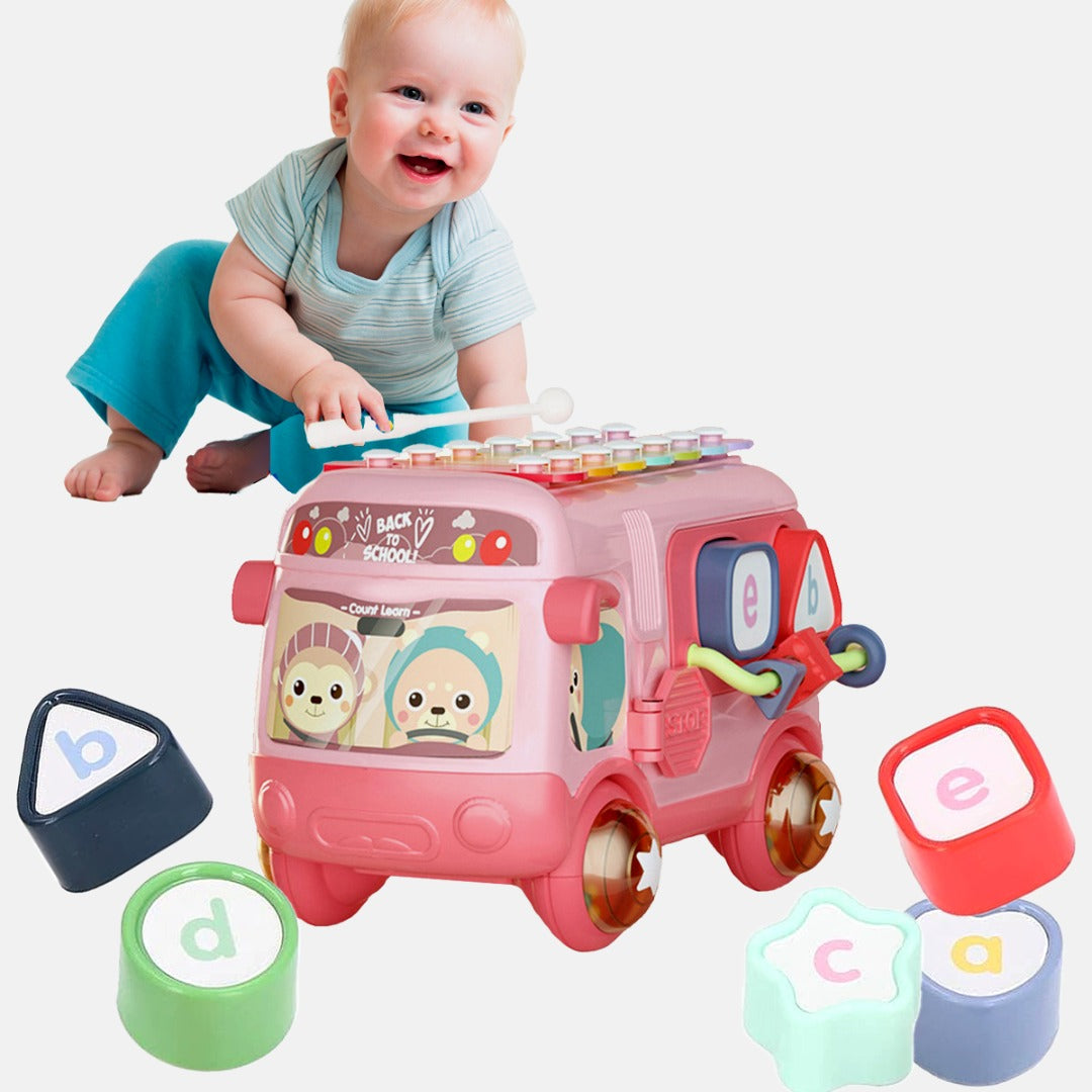Coo11Smart School Bus Kid Toy, Piano Music Bus Toddler, Shape Puzzles, Knocking Piano, Educational, Perfect Christmas & Birthday Gifts for Boysand Girls 0 to 24 Months, 2 to 7 Years Old Kids