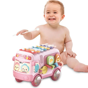 Coo11Smart School Bus Kid Toy, Piano Music Bus Toddler, Shape Puzzles, Knocking Piano, Educational, Perfect Christmas & Birthday Gifts for Boysand Girls 0 to 24 Months, 2 to 7 Years Old Kids