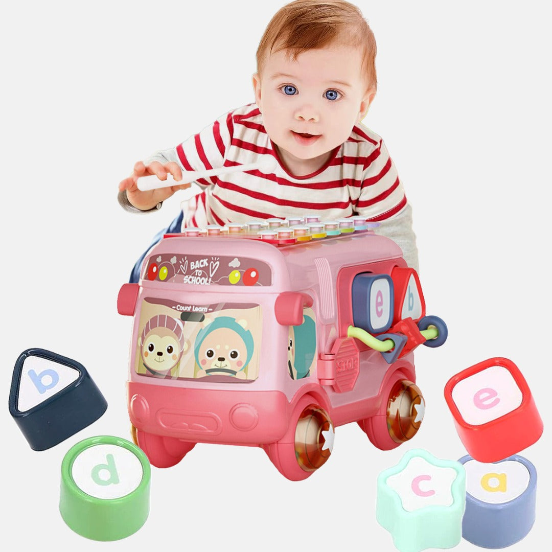 Coo11Smart School Bus Kid Toy, Piano Music Bus Toddler, Shape Puzzles, Knocking Piano, Educational, Perfect Christmas & Birthday Gifts for Boysand Girls 0 to 24 Months, 2 to 7 Years Old Kids