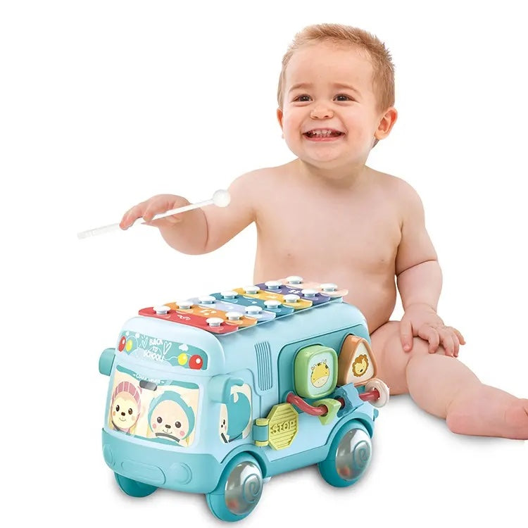 Coo11Smart School Bus Kid Toy, Piano Music Bus Toddler, Shape Puzzles, Knocking Piano, Educational, Perfect Christmas & Birthday Gifts for Boysand Girls 0 to 24 Months, 2 to 7 Years Old Kids
