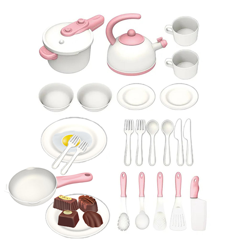 Coo11 24pcs Multi Kitchen Pretend Play Food Toys for Children, Preschool Game Plastic Milk Cake and Meat Cooking Simulation Educational Set for Boys and Girls Gift Ages 3+ Years Old