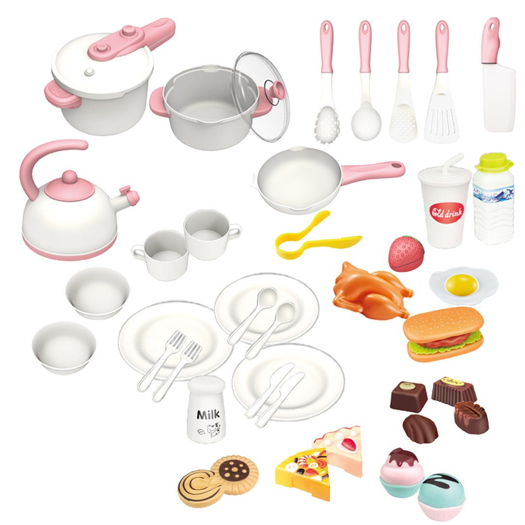 Coo11 24pcs Multi Kitchen Pretend Play Food Toys for Children, Preschool Game Plastic Milk Cake and Meat Cooking Simulation Educational Set for Boys and Girls Gift Ages 3+ Years Old