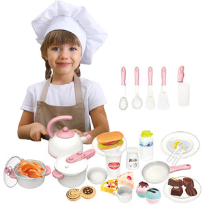 Coo11 24pcs Multi Kitchen Pretend Play Food Toys for Children, Preschool Game Plastic Milk Cake and Meat Cooking Simulation Educational Set for Boys and Girls Gift Ages 3+ Years Old