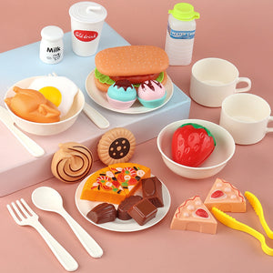 Coo11 24pcs Multi Kitchen Pretend Play Food Toys for Children, Preschool Game Plastic Milk Cake and Meat Cooking Simulation Educational Set for Boys and Girls Gift Ages 3+ Years Old