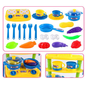 Coo11 39pcs 3 in 1Yellow Kitchen Pretend Play Food Toys for Children, Preschool Game Plastic Fruit Vegetable DIY Kids Educational Toys Cookware Tool Water Faucet Sets for Girls Kids Ages 5+ Years Old