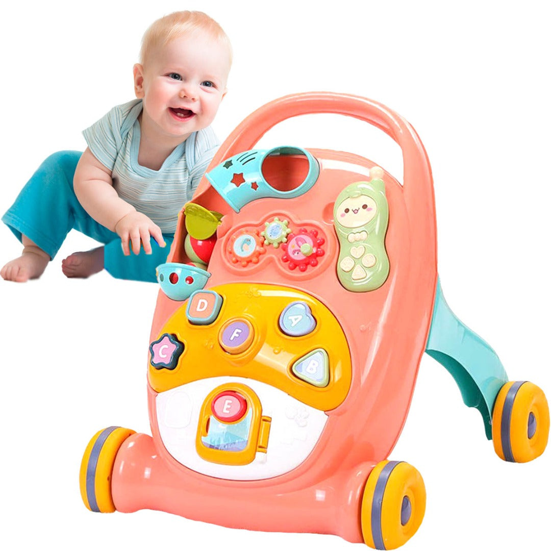 Coo11 Baby Educational Walker Trolley Children with Lights & Sounds Walker Baby Multi-Function Anti-Rollover Stroller, Removable Play Panel, Music Learning Play Toys Gift for Infant Boys Girls Pink