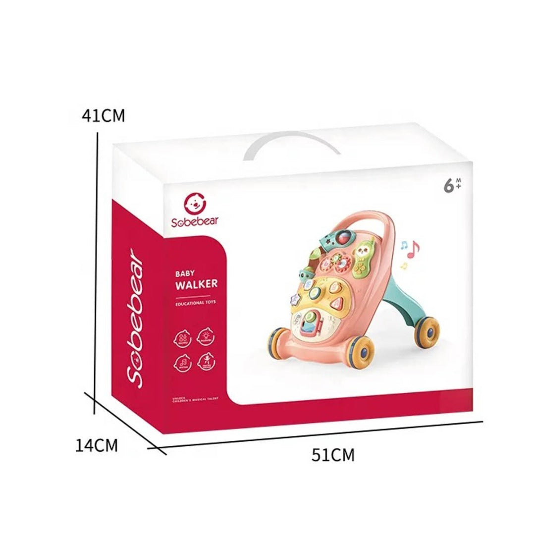 Coo11 Baby Educational Walker Trolley Children with Lights & Sounds Walker Baby Multi-Function Anti-Rollover Stroller, Removable Play Panel, Music Learning Play Toys Gift for Infant Boys Girls Pink