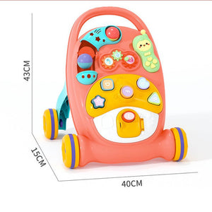 Coo11 Baby Educational Walker Trolley Children with Lights & Sounds Walker Baby Multi-Function Anti-Rollover Stroller, Removable Play Panel, Music Learning Play Toys Gift for Infant Boys Girls Pink
