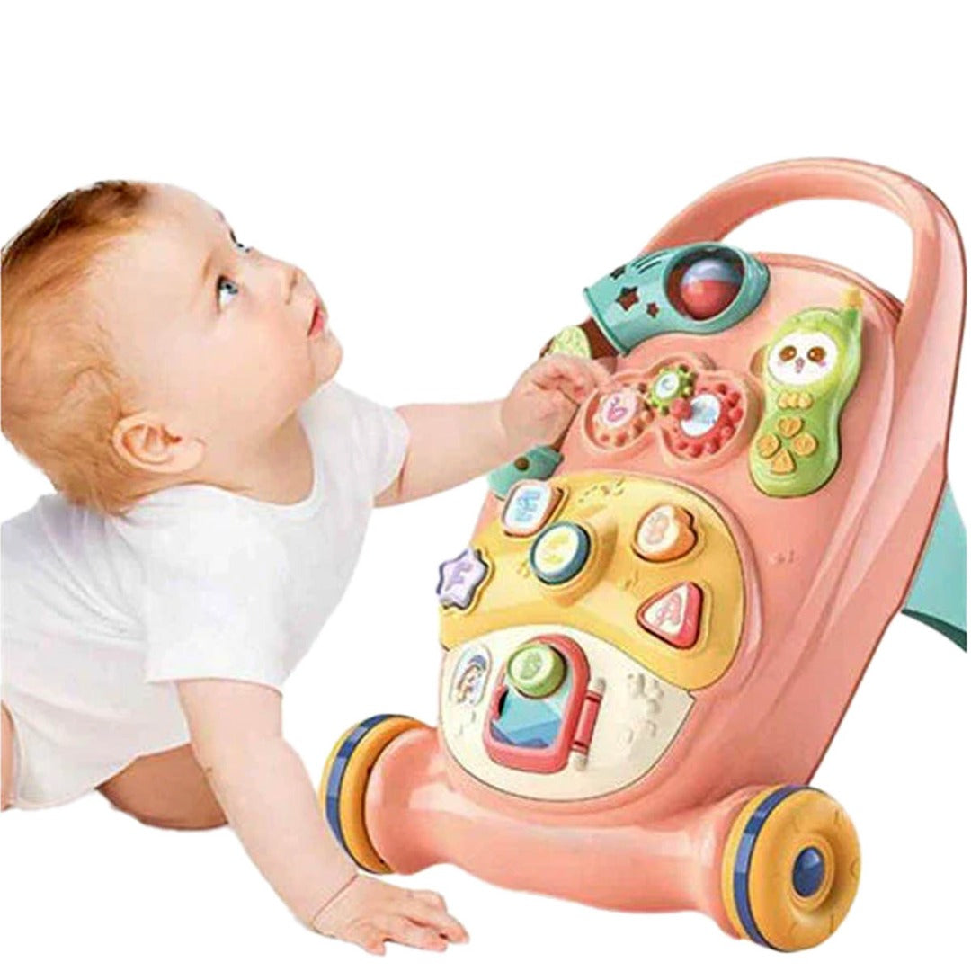 Coo11 Baby Educational Walker Trolley Children with Lights & Sounds Walker Baby Multi-Function Anti-Rollover Stroller, Removable Play Panel, Music Learning Play Toys Gift for Infant Boys Girls Pink