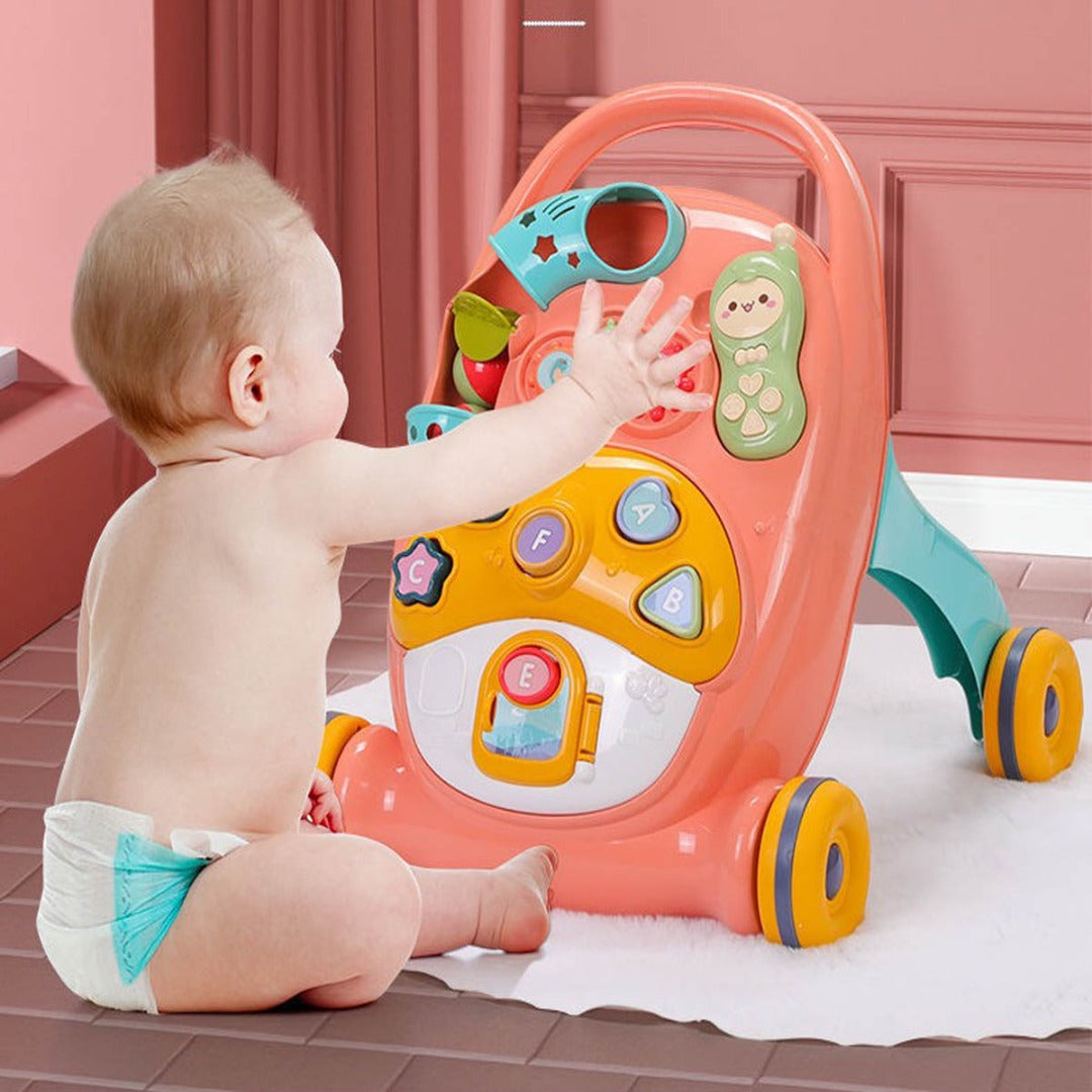 Coo11 Baby Educational Walker Trolley Children with Lights & Sounds Walker Baby Multi-Function Anti-Rollover Stroller, Removable Play Panel, Music Learning Play Toys Gift for Infant Boys Girls Pink
