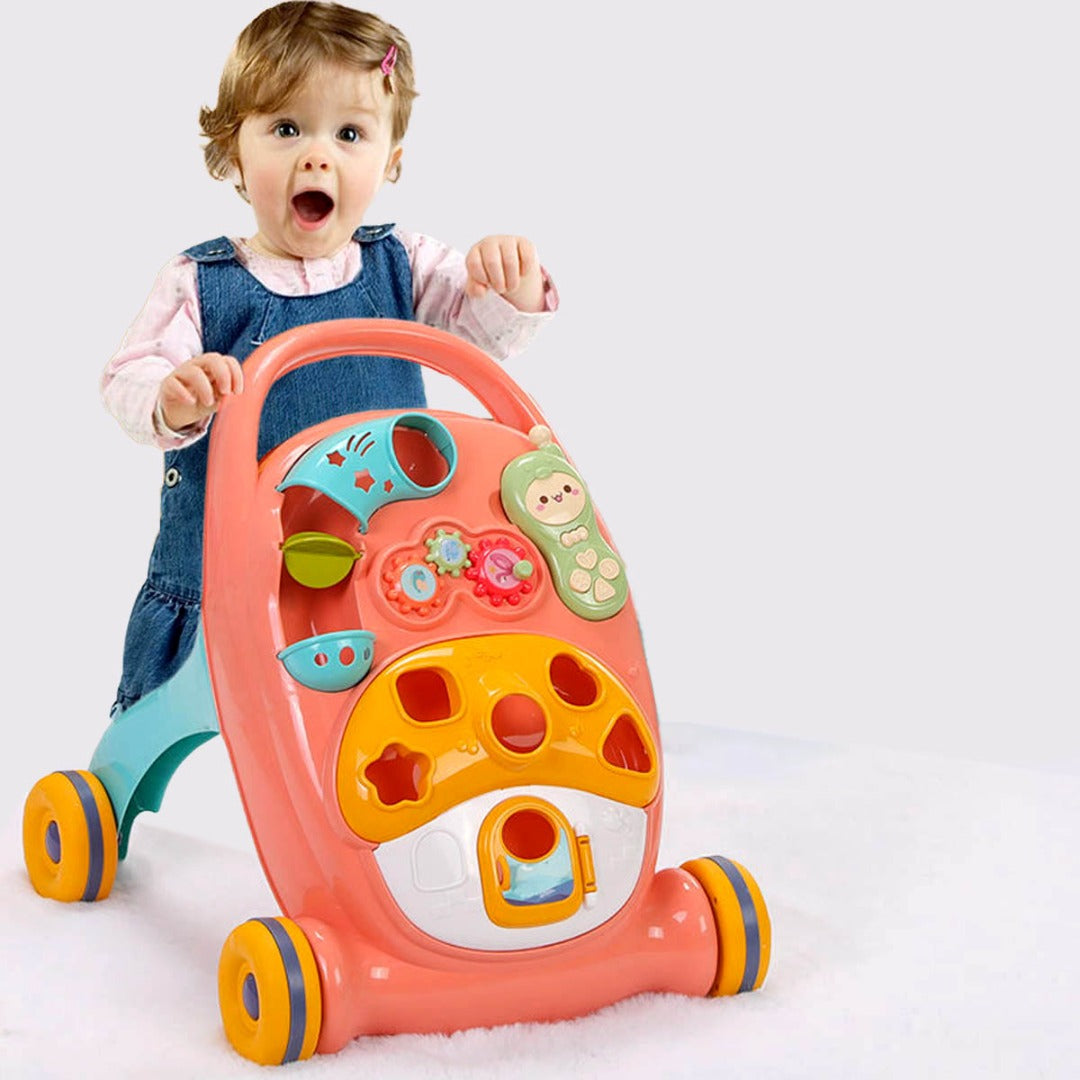 Coo11 Baby Educational Walker Trolley Children with Lights & Sounds Walker Baby Multi-Function Anti-Rollover Stroller, Removable Play Panel, Music Learning Play Toys Gift for Infant Boys Girls Pink