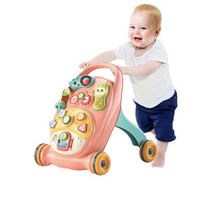 Coo11 Baby Educational Walker Trolley Children with Lights & Sounds Walker Baby Multi-Function Anti-Rollover Stroller, Removable Play Panel, Music Learning Play Toys Gift for Infant Boys Girls Pink