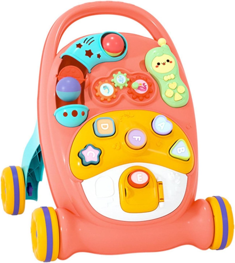 Coo11 Baby Educational Walker Trolley Children with Lights & Sounds Walker Baby Multi-Function Anti-Rollover Stroller, Removable Play Panel, Music Learning Play Toys Gift for Infant Boys Girls Pink