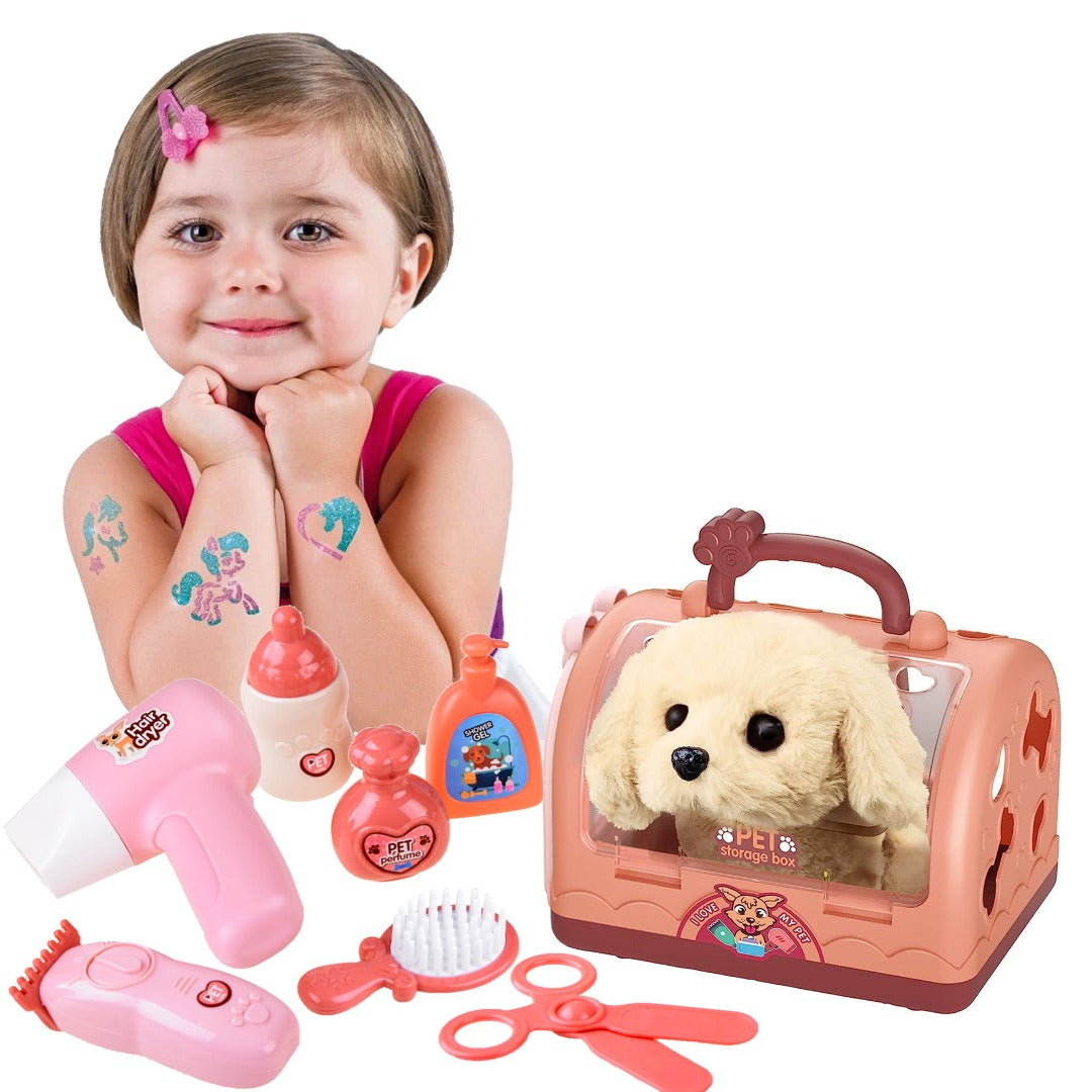 Coo11 Pet Care Cage Play Set, Vet Clinic & Doctor Kit for Kids, Medical Pretend Role Play Dog Grooming Toys, Cat Feeding Carrier Toy for Boys and Girls Ages 3-6