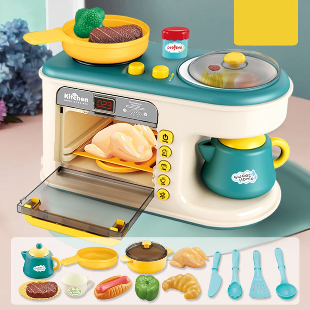 Coo11 Kids Microwave Oven Coffee Set, Kitchen Accessories Toy, Electronic Induction Cooktop, 47 Pcs Kitchen Play Set for 3 Years and up (Green and Red)