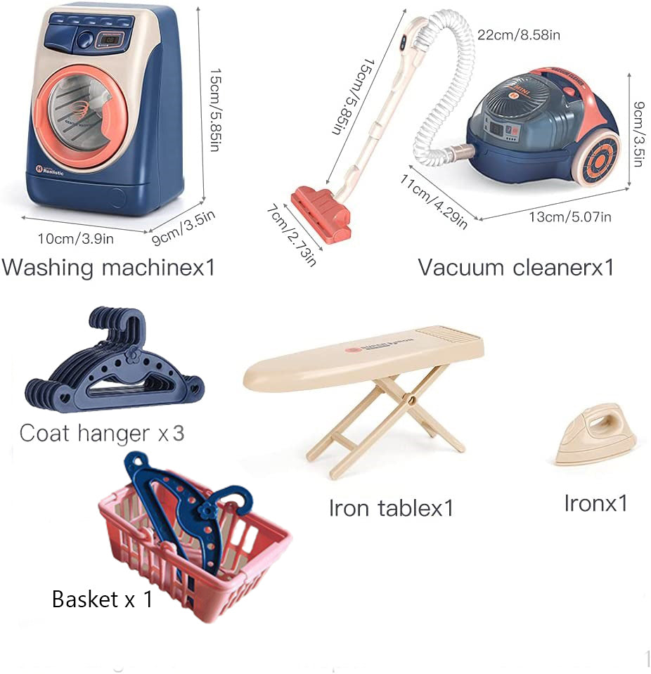 Coo11 Kids Washing Machine, Vacuum Cleaner & Ironing Machine Play Set, Pretend Household Tool Toy, Mini Cleaning Toy Set, Learning Educational Toy, Improves Skills, Perfect Gift