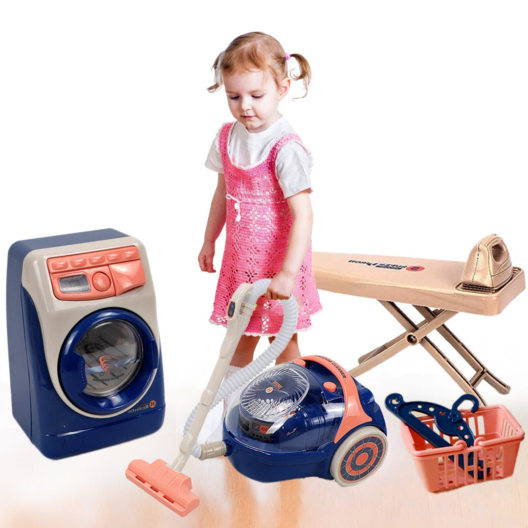 Coo11 Kids Washing Machine, Vacuum Cleaner & Ironing Machine Play Set, Pretend Household Tool Toy, Mini Cleaning Toy Set, Learning Educational Toy, Improves Skills, Perfect Gift