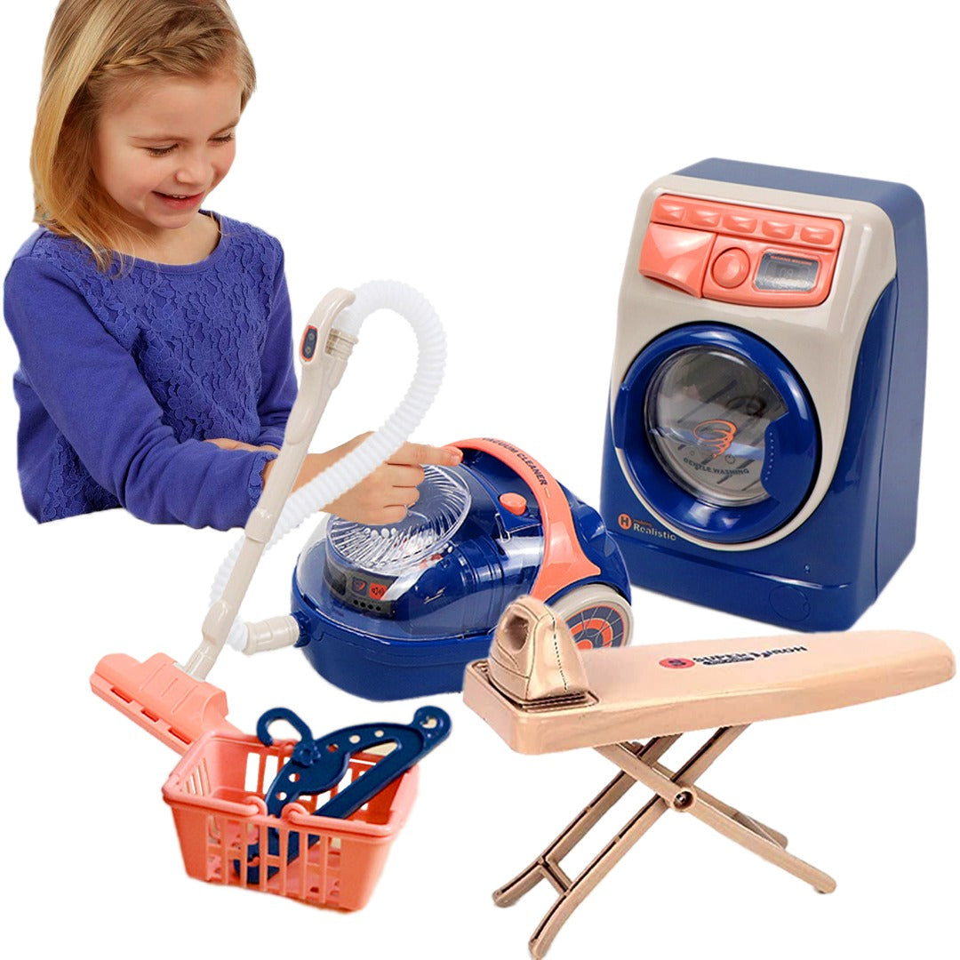 Coo11 Kids Washing Machine, Vacuum Cleaner & Ironing Machine Play Set, Pretend Household Tool Toy, Mini Cleaning Toy Set, Learning Educational Toy, Improves Skills, Perfect Gift