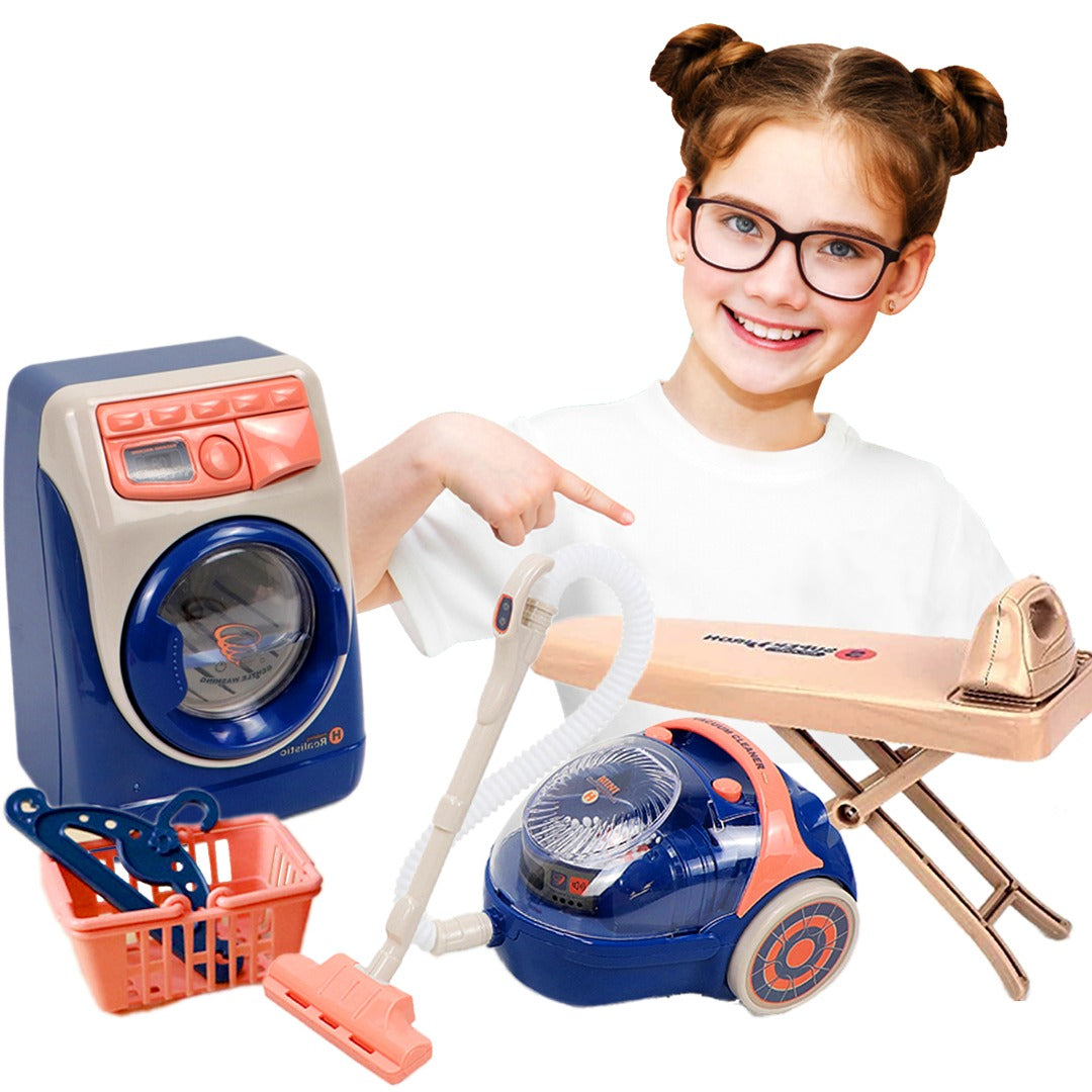 Coo11 Kids Washing Machine, Vacuum Cleaner & Ironing Machine Play Set, Pretend Household Tool Toy, Mini Cleaning Toy Set, Learning Educational Toy, Improves Skills, Perfect Gift
