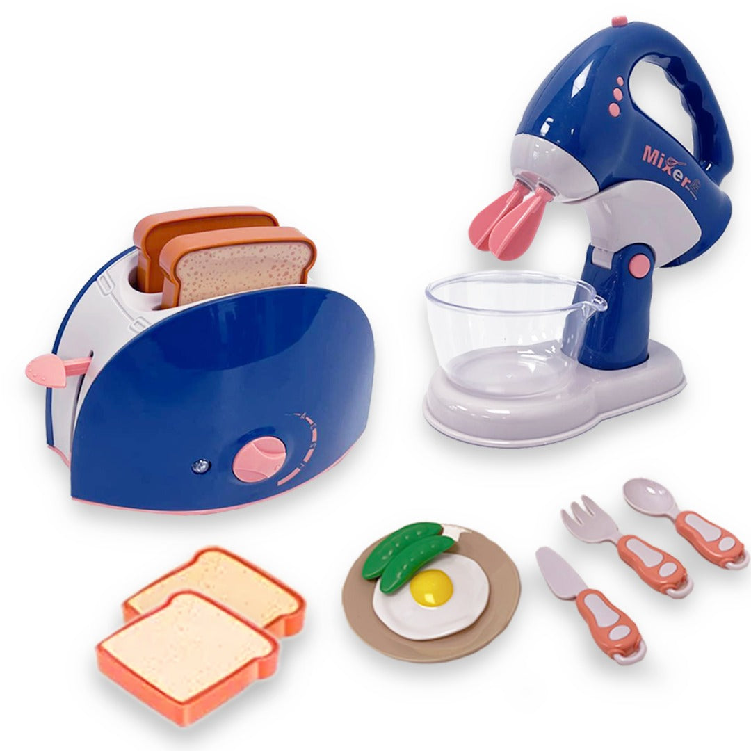 Coo11 Kids Toaster Mixer Blender Kitchen Appliances Toy, Kids Kitchen Pretend Play Set with Coffee Maker Machine,Toaster, Blender & Mixer with Realistic Light and Sounds, Play Kitchen Set for Kids
