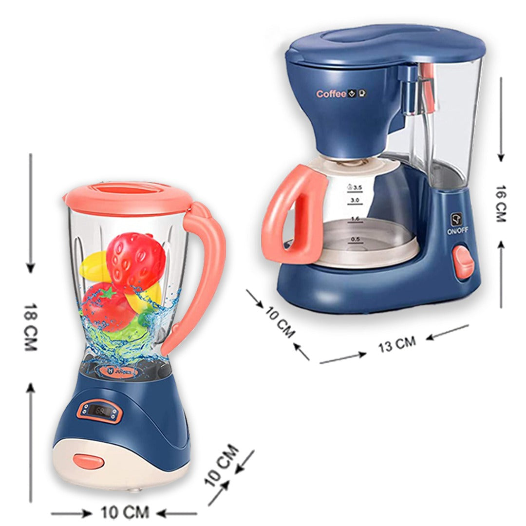 Coo11 Home Appliances Kitchen Pretend Play Coffee Maker Machine, Mix Blender, Dispenser, Cattel, Cup & Plate Accessories Kitchen Set Play House Early to Teach Fun & Activity Boys Girls Age 5+ Years Old