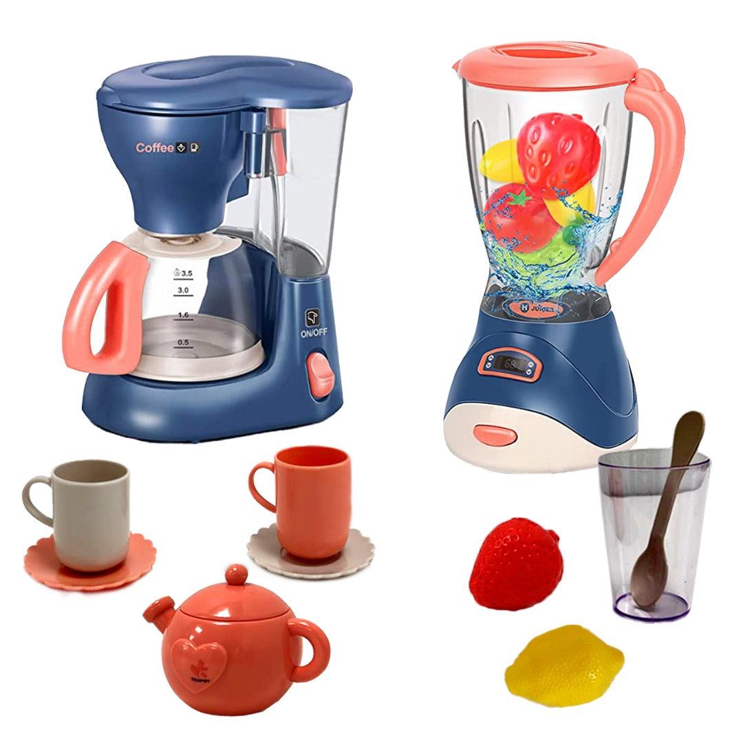 Coo11 Home Appliances Kitchen Pretend Play Coffee Maker Machine, Mix Blender, Dispenser, Cattel, Cup & Plate Accessories Kitchen Set Play House Early to Teach Fun & Activity Boys Girls Age 5+ Years Old