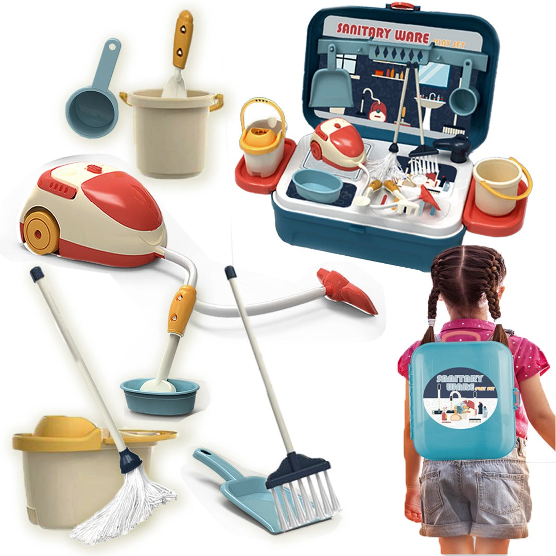 Coo11 Housekeeping Cleaning Set Toys for Kids, Pretend Play Sanitary Ware Plastic Sweeper Trolley Set, Skill Developmental, Perfect Gifts Birthday and Christmas for Boys & Girls Age 3 to 7 Years