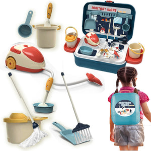 Coo11 Housekeeping Cleaning Set Toys for Kids, Pretend Play Sanitary Ware Plastic Sweeper Trolley Set, Skill Developmental, Perfect Gifts Birthday and Christmas for Boys & Girls Age 3 to 7 Years