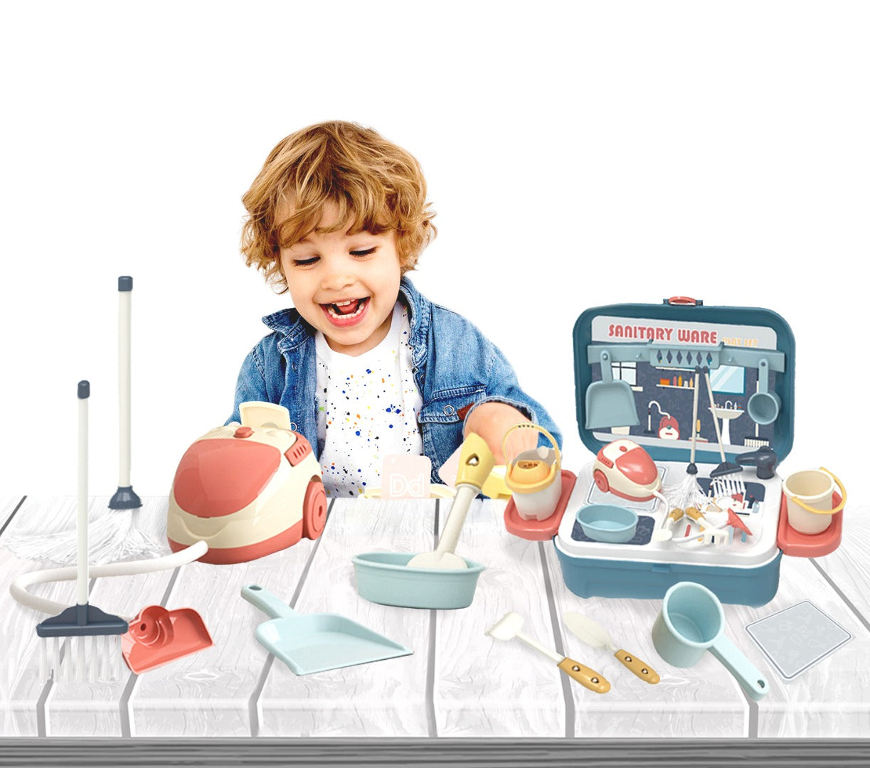 Coo11 Housekeeping Cleaning Set Toys for Kids, Pretend Play Sanitary Ware Plastic Sweeper Trolley Set, Skill Developmental, Perfect Gifts Birthday and Christmas for Boys & Girls Age 3 to 7 Years