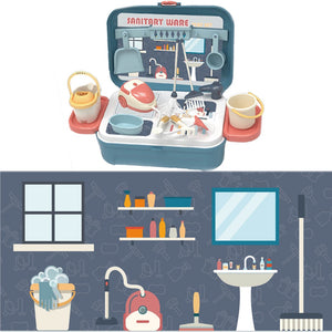 Coo11 Housekeeping Cleaning Set Toys for Kids, Pretend Play Sanitary Ware Plastic Sweeper Trolley Set, Skill Developmental, Perfect Gifts Birthday and Christmas for Boys & Girls Age 3 to 7 Years