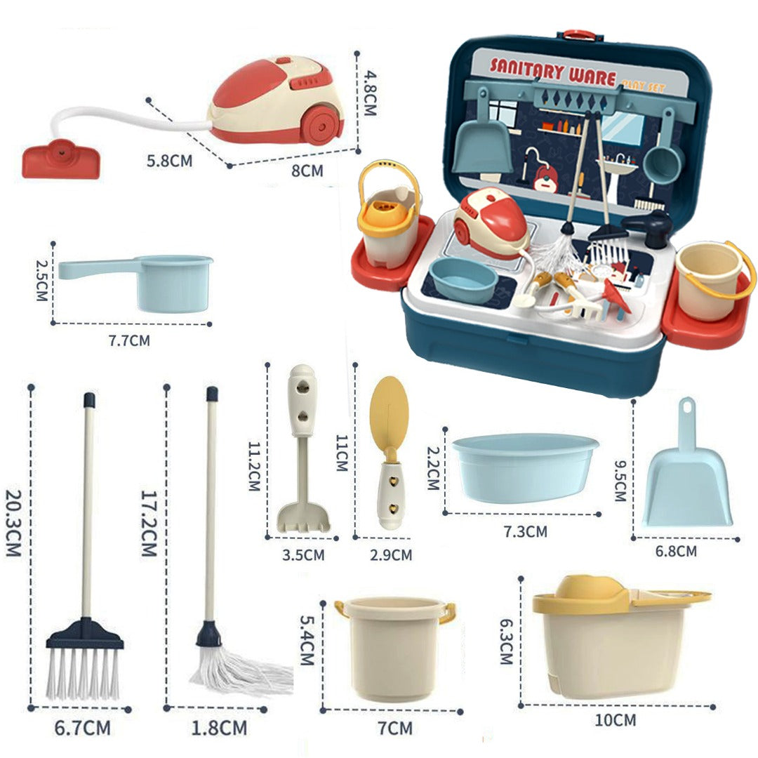 Coo11 Housekeeping Cleaning Set Toys for Kids, Pretend Play Sanitary Ware Plastic Sweeper Trolley Set, Skill Developmental, Perfect Gifts Birthday and Christmas for Boys & Girls Age 3 to 7 Years