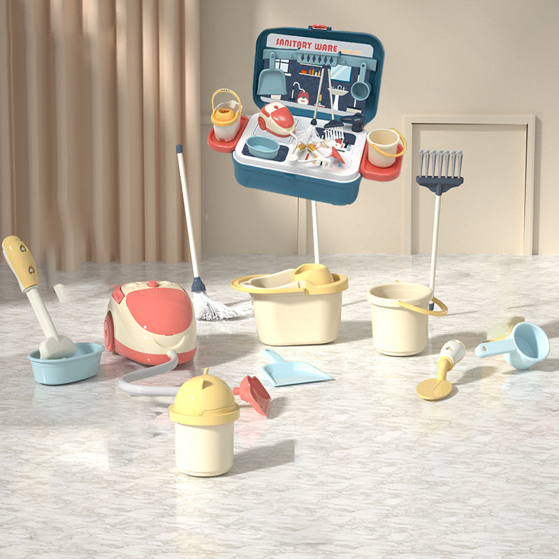 Coo11 Housekeeping Cleaning Set Toys for Kids, Pretend Play Sanitary Ware Plastic Sweeper Trolley Set, Skill Developmental, Perfect Gifts Birthday and Christmas for Boys & Girls Age 3 to 7 Years