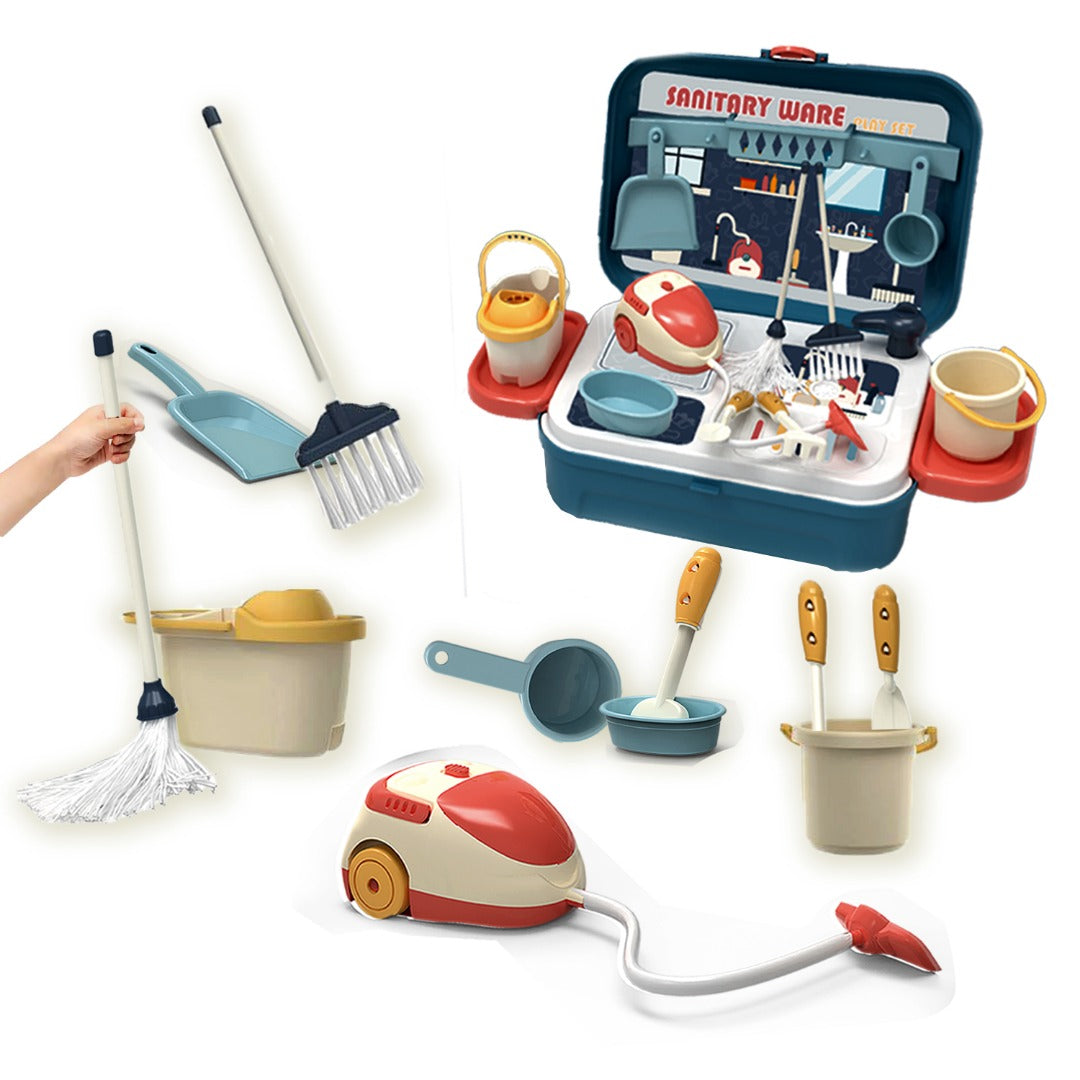Coo11 Housekeeping Cleaning Set Toys for Kids, Pretend Play Sanitary Ware Plastic Sweeper Trolley Set, Skill Developmental, Perfect Gifts Birthday and Christmas for Boys & Girls Age 3 to 7 Years