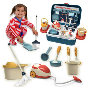 Coo11 Housekeeping Cleaning Set Toys for Kids, Pretend Play Sanitary Ware Plastic Sweeper Trolley Set, Skill Developmental, Perfect Gifts Birthday and Christmas for Boys & Girls Age 3 to 7 Years