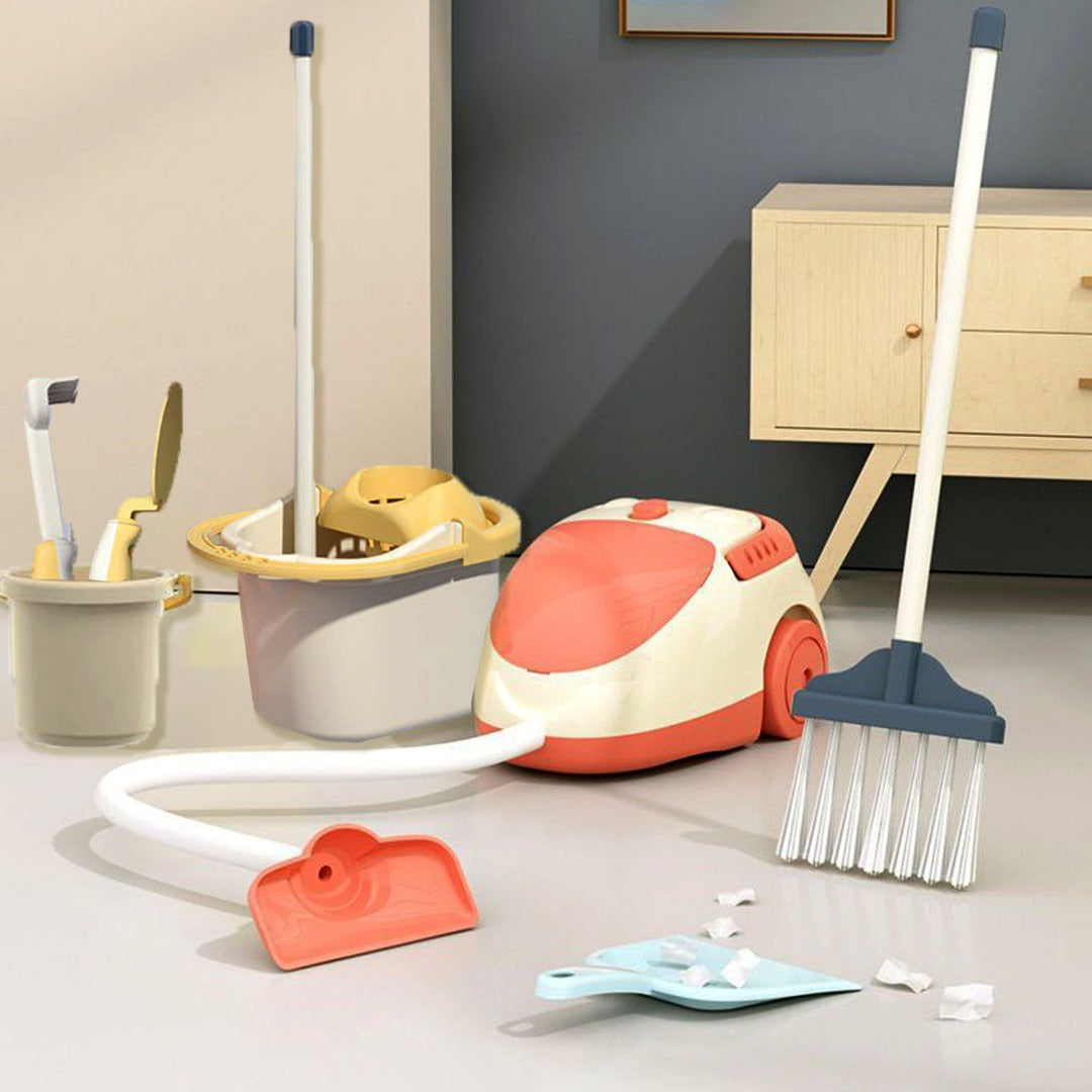 Coo11 Housekeeping Cleaning Set Toys for Kids, Pretend Play Sanitary Ware Plastic Sweeper Trolley Set, Skill Developmental, Perfect Gifts Birthday and Christmas for Boys & Girls Age 3 to 7 Years