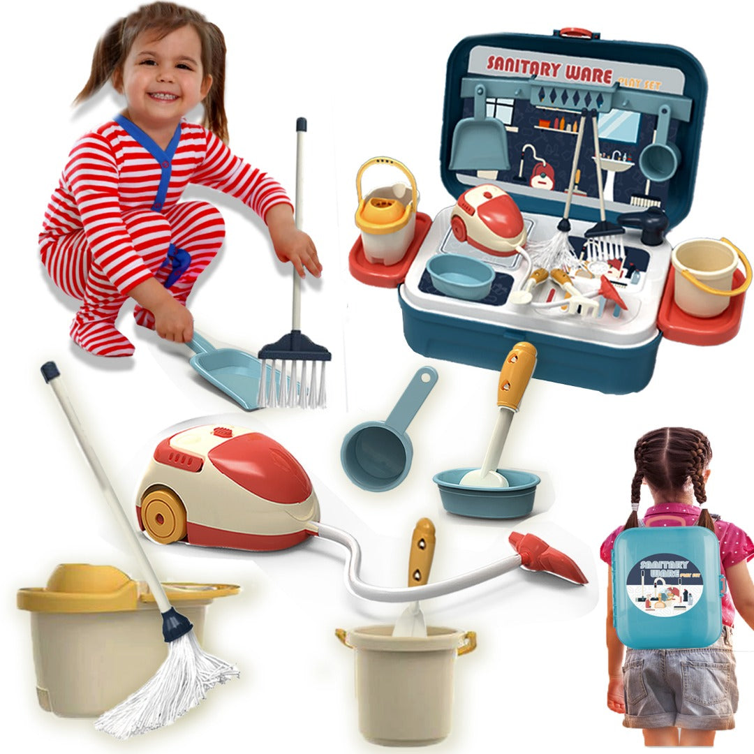 Coo11 Housekeeping Cleaning Set Toys for Kids, Pretend Play Sanitary Ware Plastic Sweeper Trolley Set, Skill Developmental, Perfect Gifts Birthday and Christmas for Boys & Girls Age 3 to 7 Years