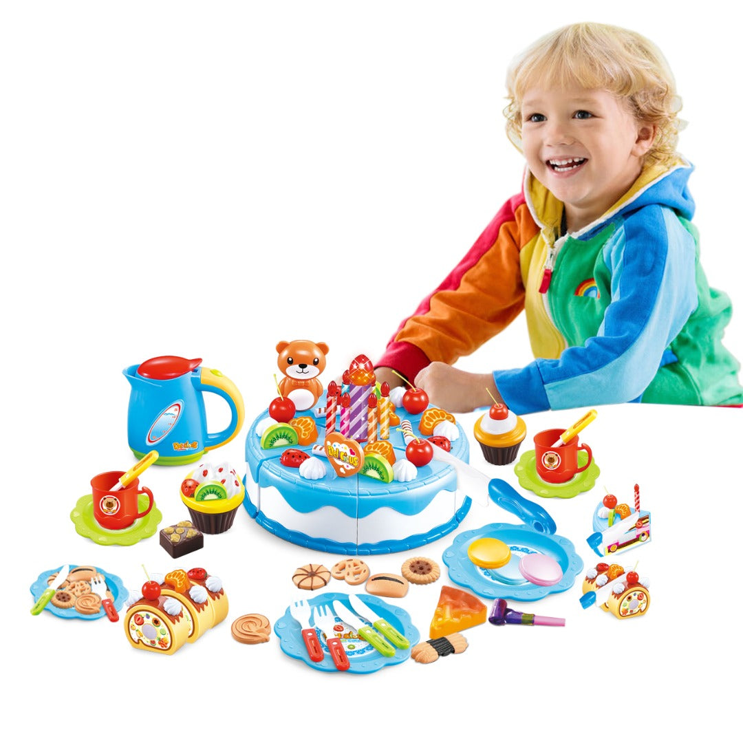 Coo11 kids 80 PCS DIY Make Your Own Birthday Cake, Pretended Food Play Set, Educational Learning Kitchen Playset, Perfect Gift as Birthday or Christmas Gift, Suitable for 3 or above years old