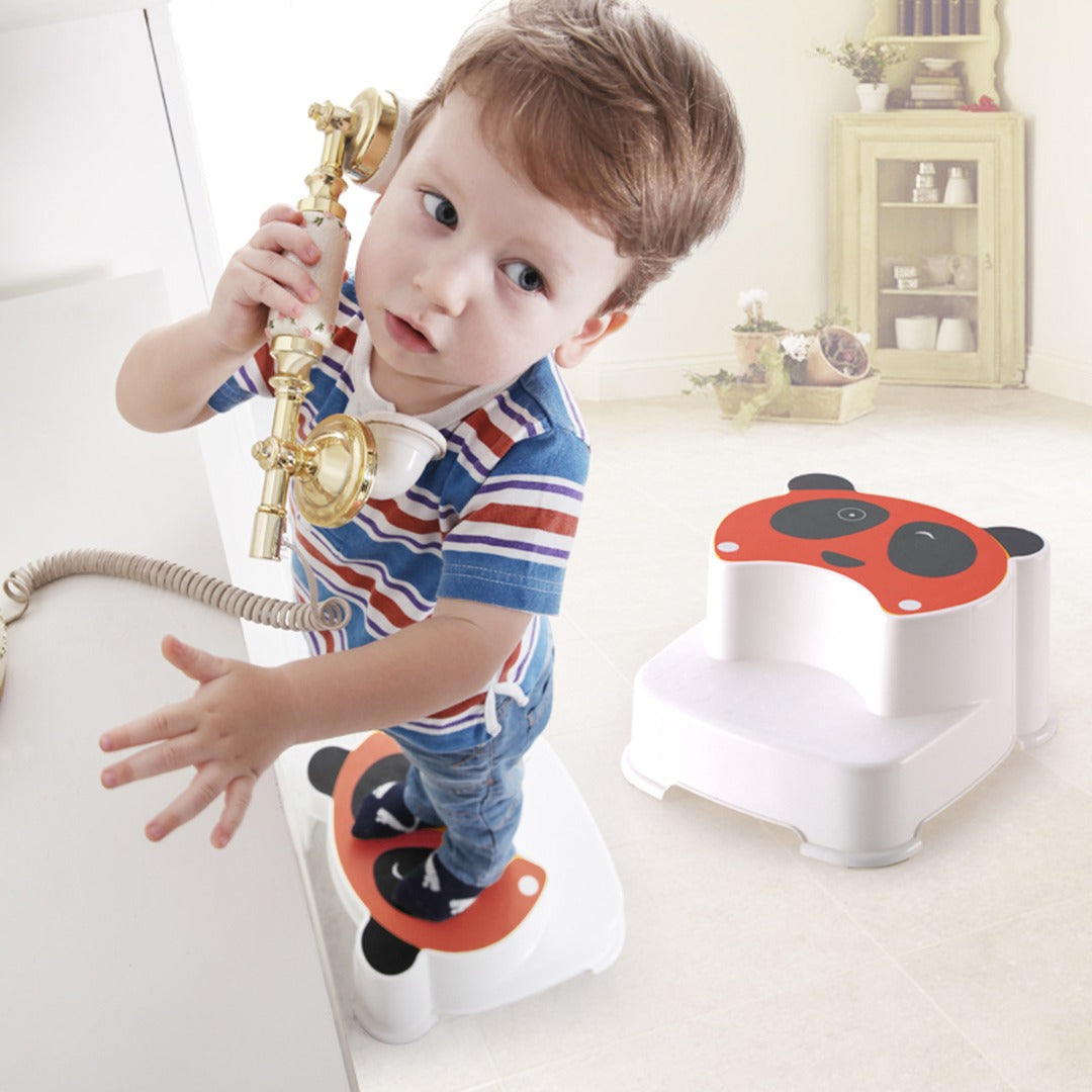 Coo11 Kids Panda Double Step Stool Perfect for Boys and Girls Toddler Toilet Training Anti-Slip Stepping Stool Use in the Kitchen and Bathroom Easy to Clean Portable Lightweight