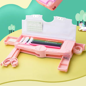 Coo11 Kids Stationery Big Capacity Storage Pen & Pencil Plastic Pen Bag for School College Geometry Box Lightweight Kids Inbuilt Sharpeners I Eraser & Pencil Slots, Blue, Children's, Kids, Teens Gift Toy for 5+ up
