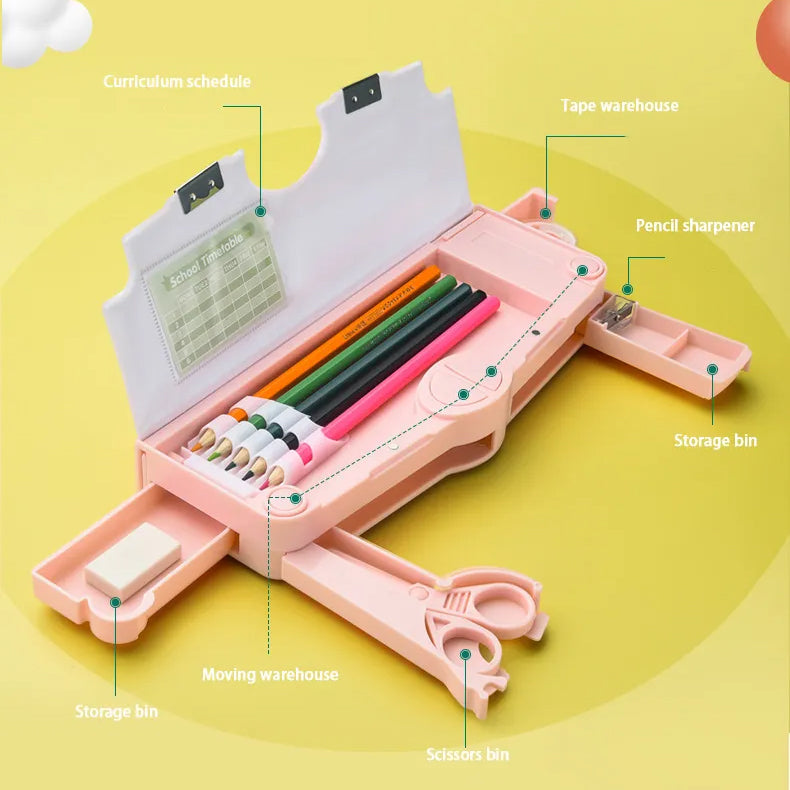 Coo11 Kids Stationery Big Capacity Storage Pen & Pencil Plastic Pen Bag for School College Geometry Box Lightweight Kids Inbuilt Sharpeners I Eraser & Pencil Slots, Blue, Children's, Kids, Teens Gift Toy for 5+ up