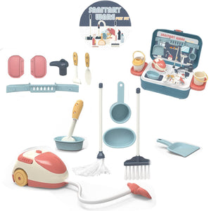 Coo11 Housekeeping Cleaning Set Toys for Kids, Pretend Play Sanitary Ware Plastic Sweeper Trolley Set, Skill Developmental, Perfect Gifts Birthday and Christmas for Boys & Girls Age 3 to 7 Years
