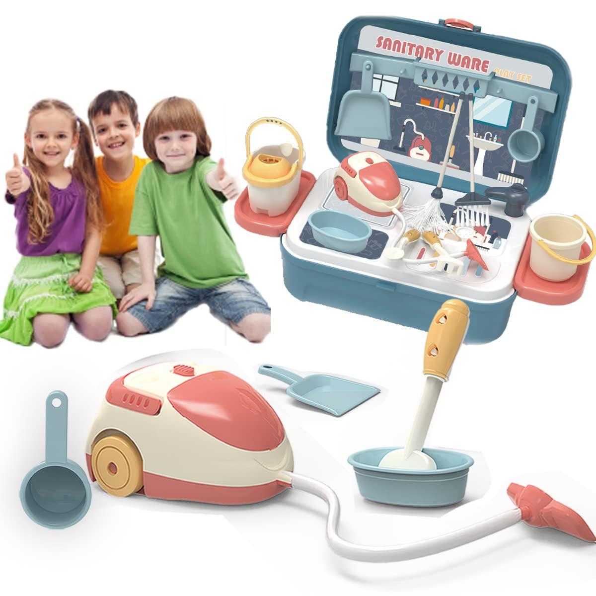 Coo11 Housekeeping Cleaning Set Toys for Kids, Pretend Play Sanitary Ware Plastic Sweeper Trolley Set, Skill Developmental, Perfect Gifts Birthday and Christmas for Boys & Girls Age 3 to 7 Years
