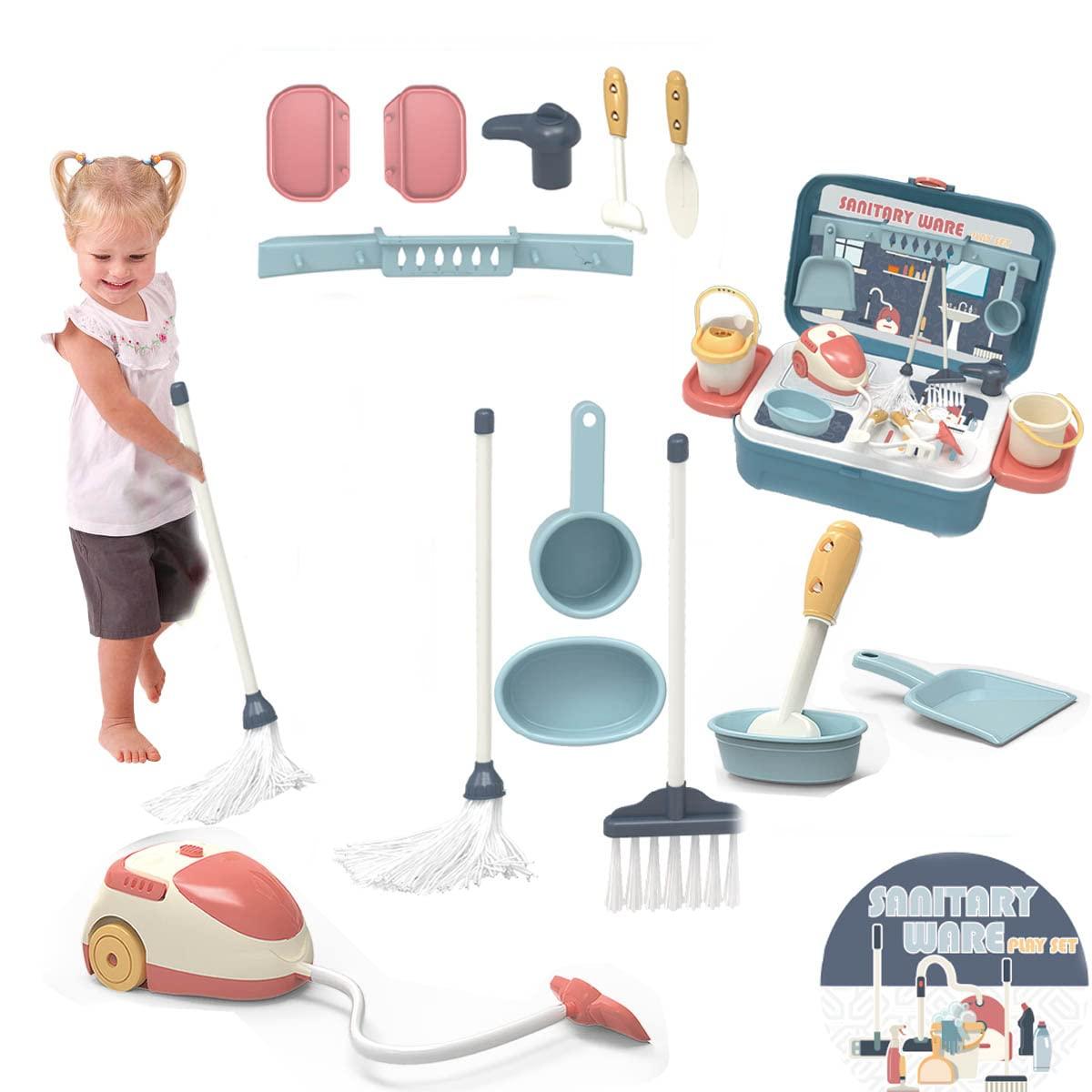 Coo11 Housekeeping Cleaning Set Toys for Kids, Pretend Play Sanitary Ware Plastic Sweeper Trolley Set, Skill Developmental, Perfect Gifts Birthday and Christmas for Boys & Girls Age 3 to 7 Years