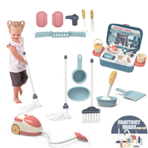 Coo11 Housekeeping Cleaning Set Toys for Kids, Pretend Play Sanitary Ware Plastic Sweeper Trolley Set, Skill Developmental, Perfect Gifts Birthday and Christmas for Boys & Girls Age 3 to 7 Years