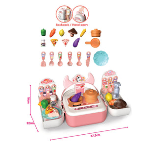 Pretend Play House Pink Backpack Small Mini Kitchen Toys Real Cooking Set For Kids  Set Pretend Role Play Toys For Boys And Girls, Premium Pieces Set